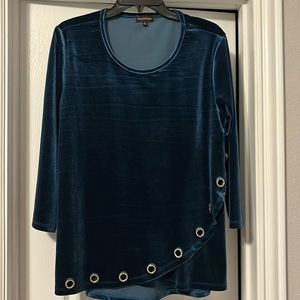 Multiples Blue Velvet Tunic w/ Rhinestone accents
